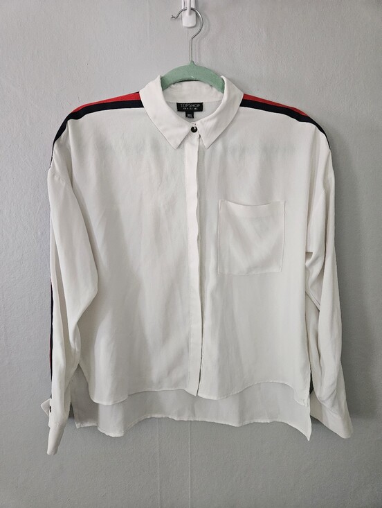 Topshop Tops - TopShop Grosgrain Ribbon Hi Low Button Up Shirt